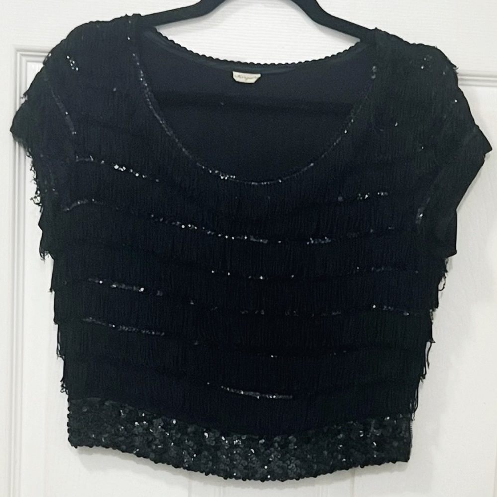 Marguery Vintage evening Top with fringes and sequins Size Small
